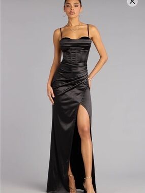 yellow satin formal dress Emeline V-Neck Satin Maxi Dress